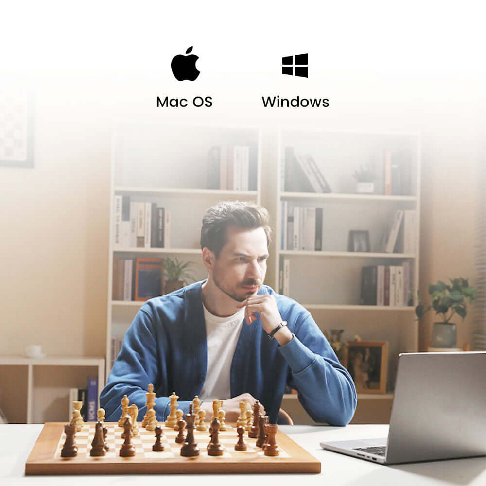 Chessnut Pro wooden chessboard accessories: USB cable, power adapter, and quick start guide