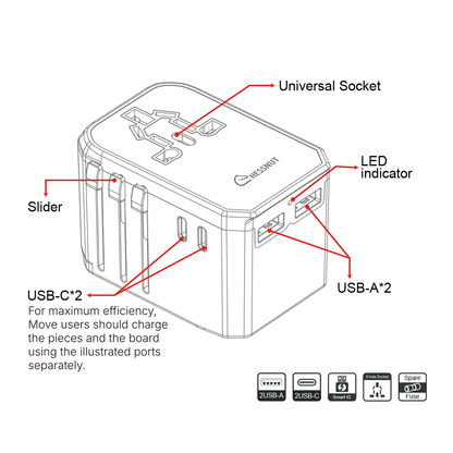 Chessnut travel adapter compatible with 200+ countries and regions worldwide