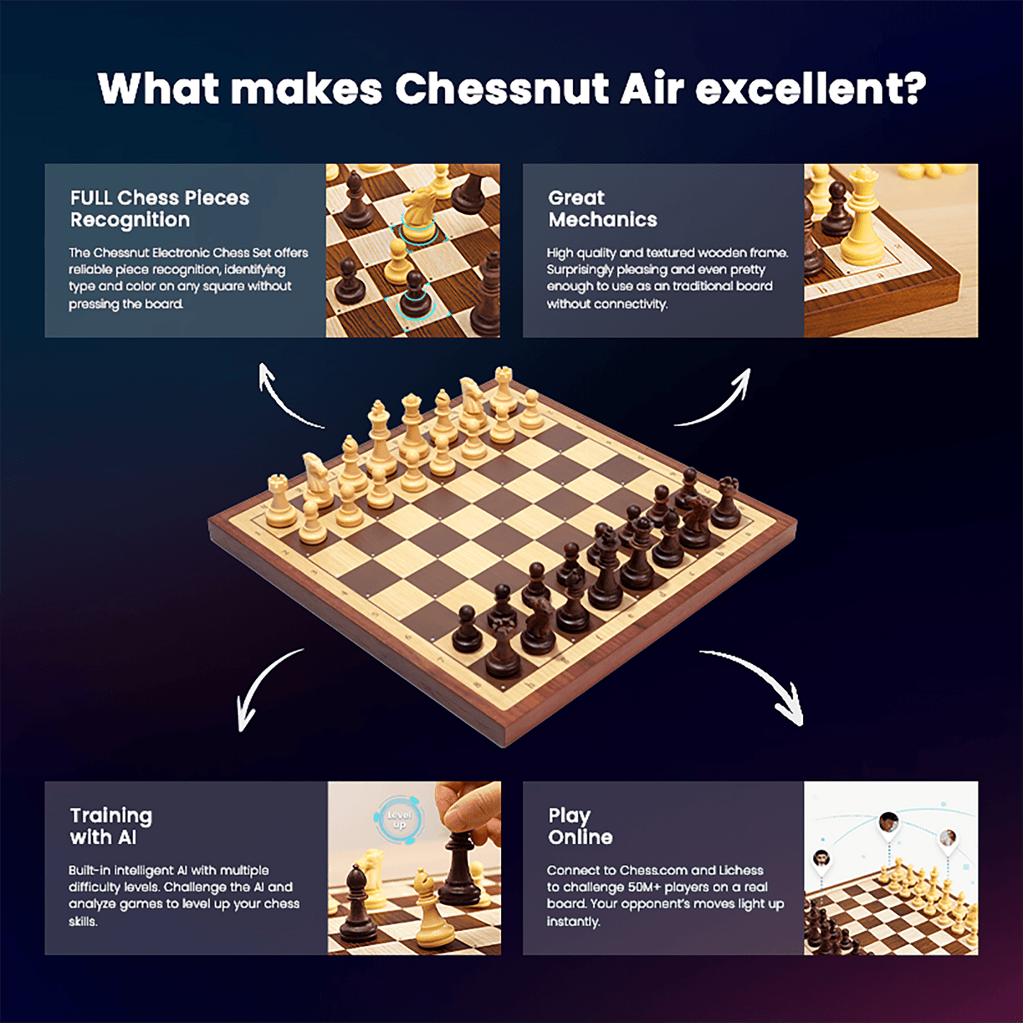 Chessnut Air Electronic Chess Set playing online chess on Chess.com via Bluetooth