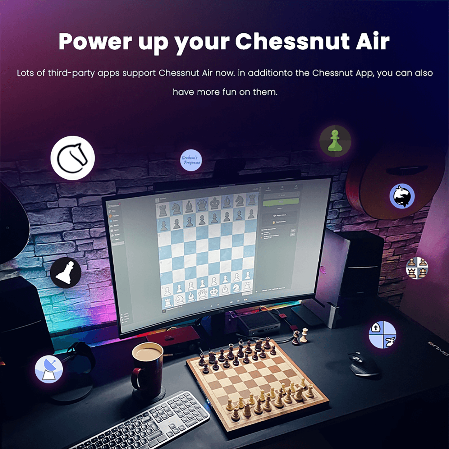 Chessnut Air travel size electronic chess set with wooden pieces