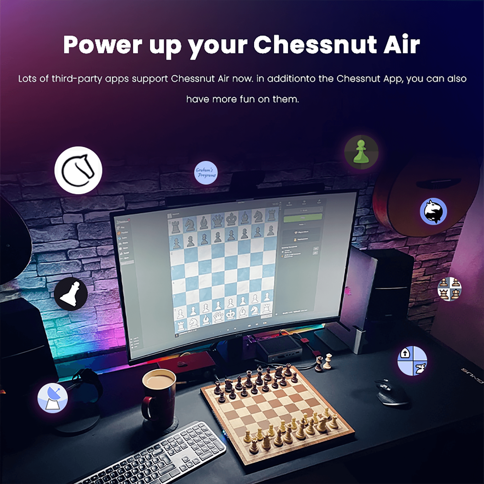 Chessnut Air travel size electronic chess set with wooden pieces