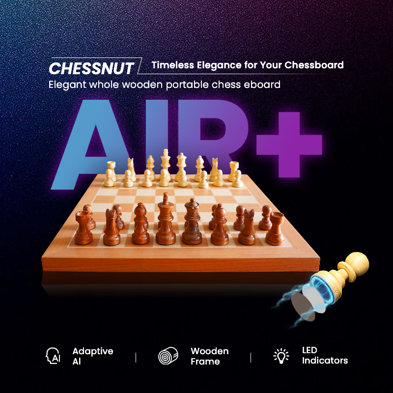 Chessnut Air Plus smart chessboard top view - real wooden surface with LED move indicators