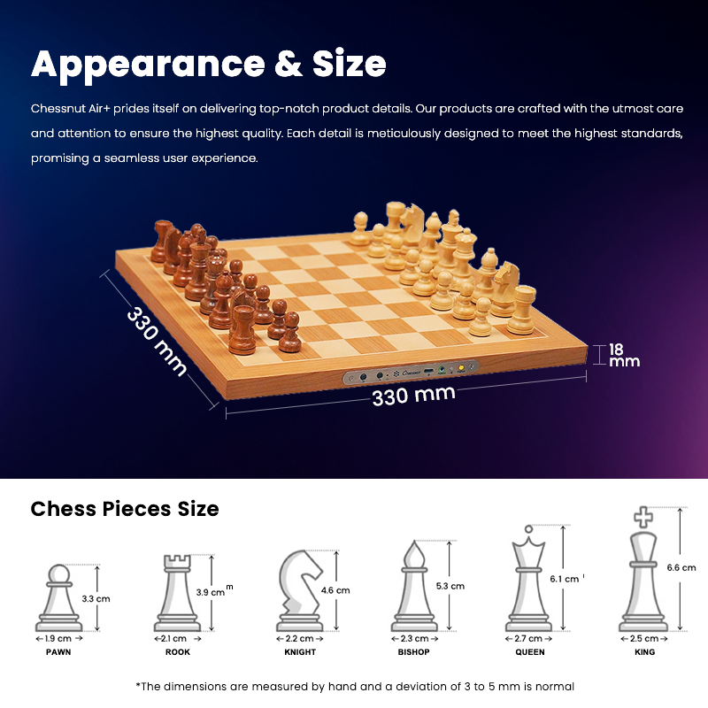 Chessnut Air Plus solid wood chess pieces with built-in recognition chips - no calibration needed