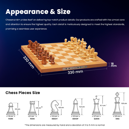 Chessnut Air Plus solid wood chess pieces with built-in recognition chips - no calibration needed