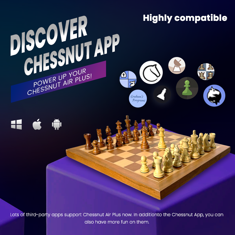 Chessnut Air Plus wooden portable eboard connected to smartphone playing online chess