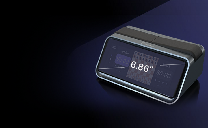 Chessnut Companion color touchscreen showing chess clock and game controls