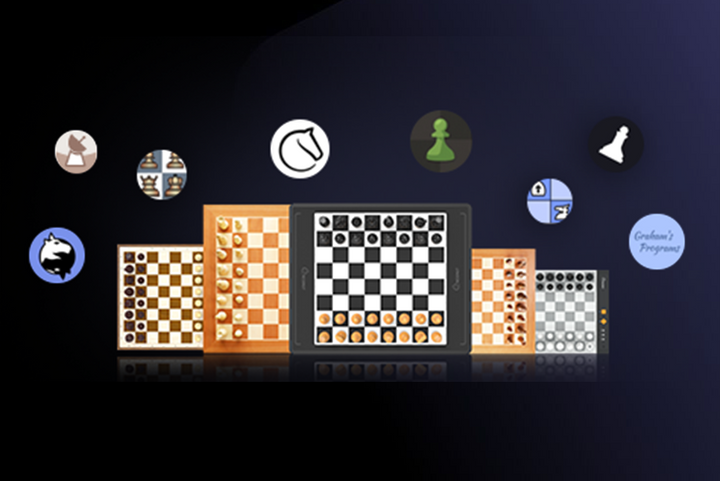 Chessnut Companion displayed with a chessboard for over-the-board play
