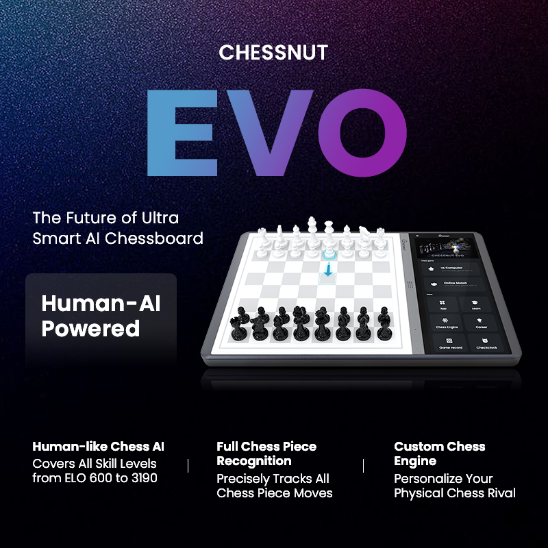 Chessnut EVO AI Chessboard playing against Maia AI engine - screen shows real-time chess analysis and move suggestions
