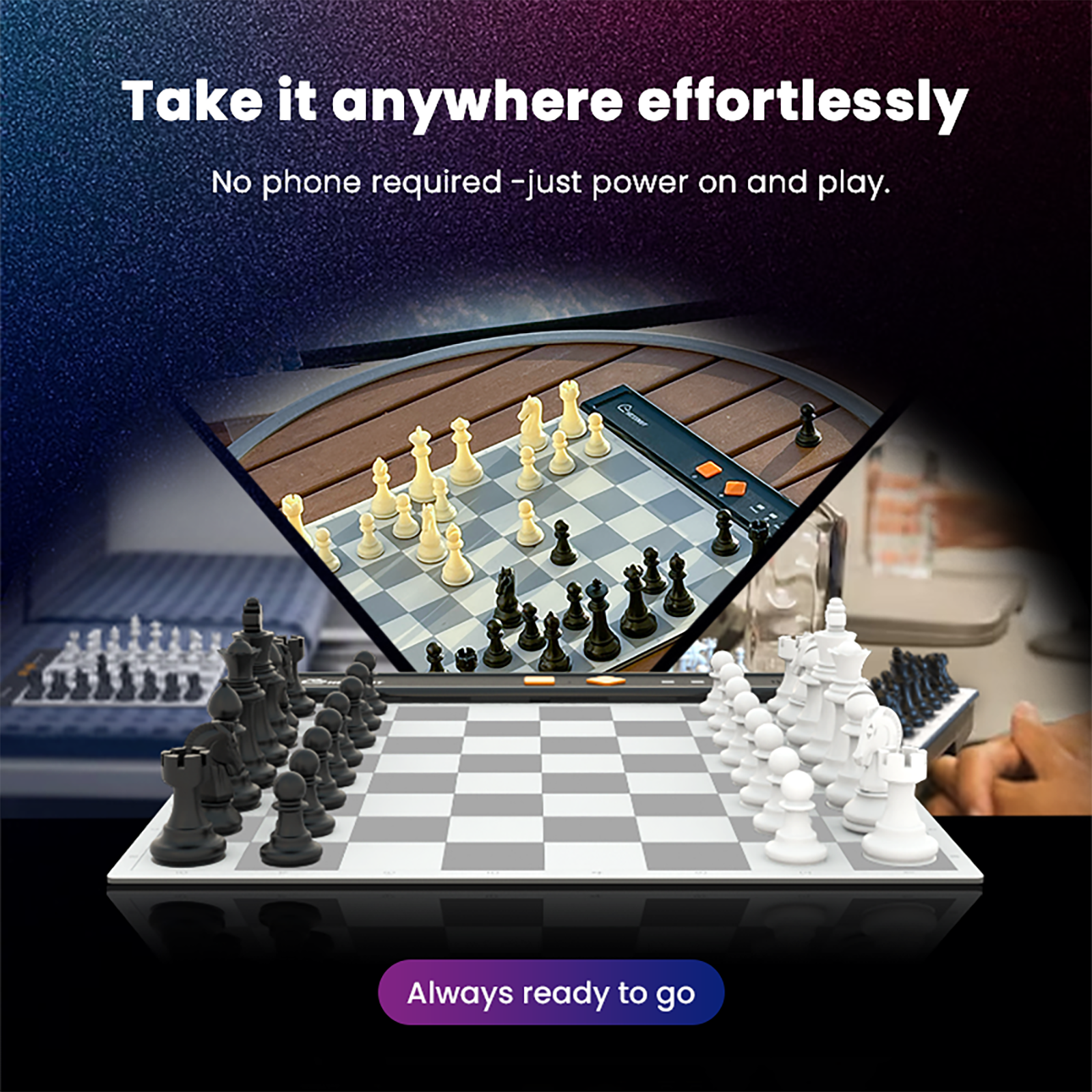 Chessnut Go electronic chessboard playing against Stockfish AI with real-time move hints