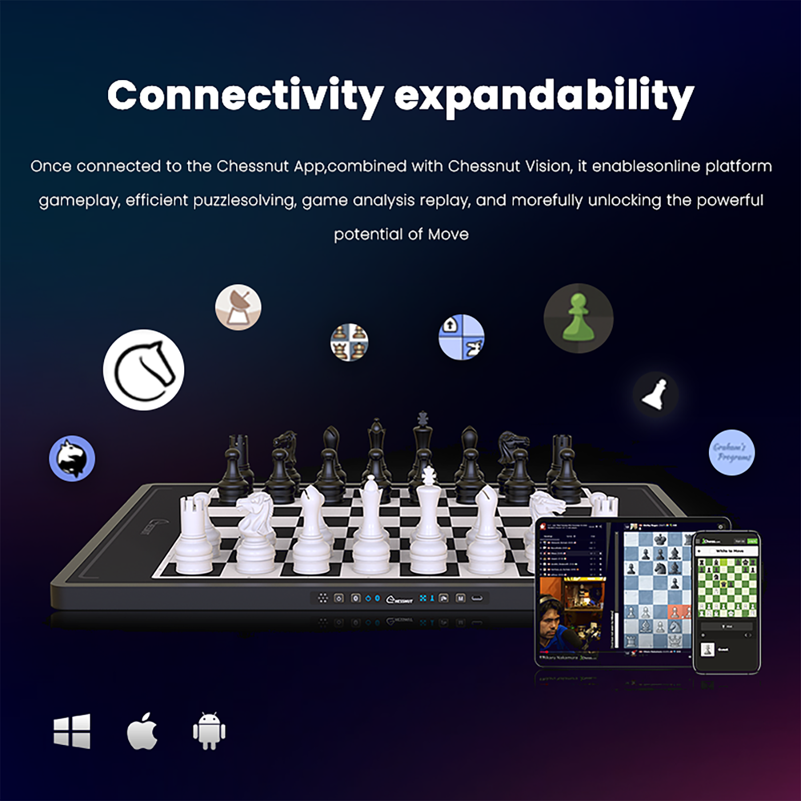 Chessnut Move robotic chessboard accessories and premium wooden chess pieces included in bo