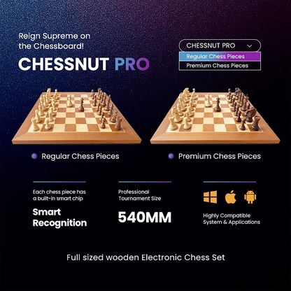 Chessnut Pro wooden electronic chess set with regular pieces - play online Chess.com and Lichess