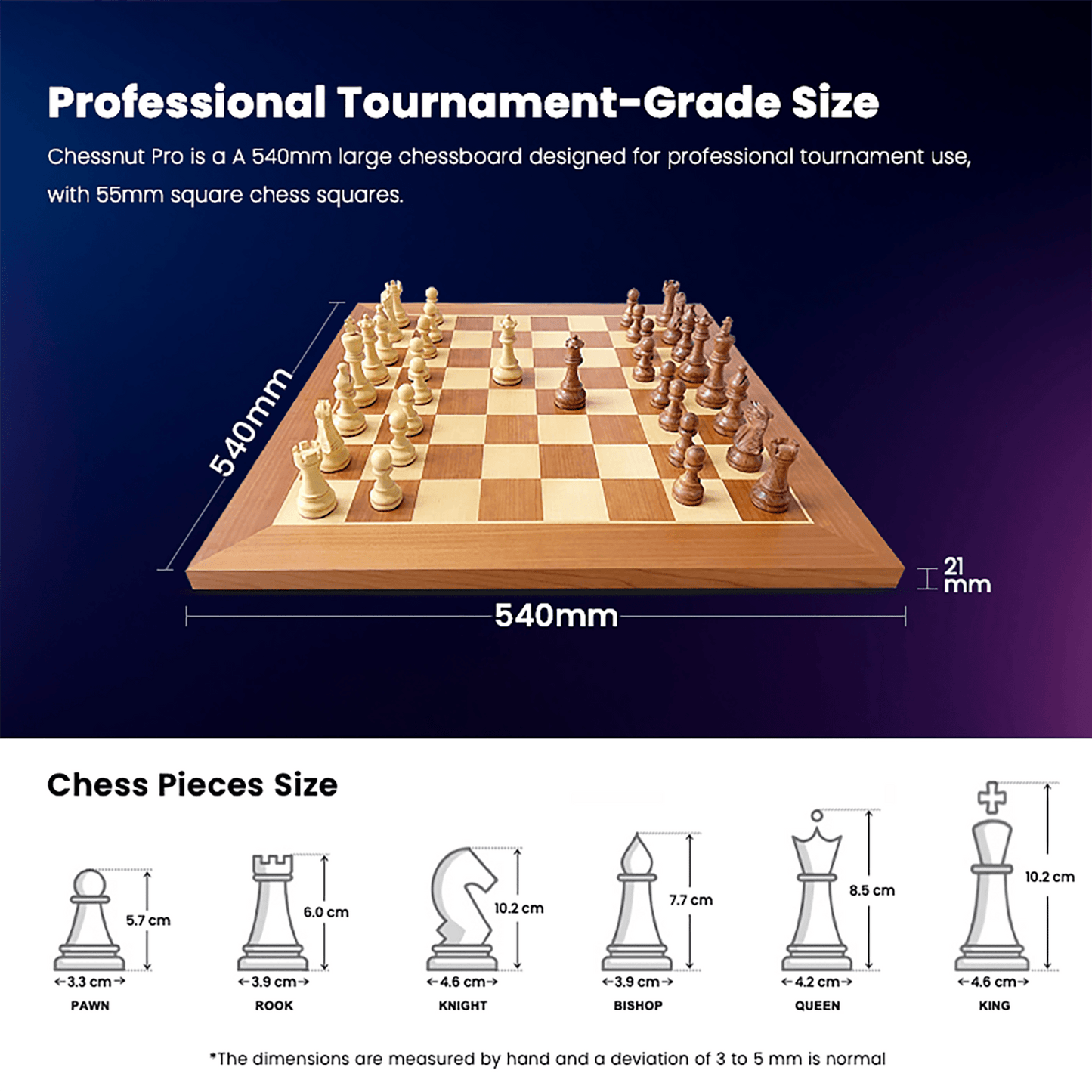 Chessnut Pro full-size wooden electronic chess set piece recognition close-up - advanced sensor technology detects every move