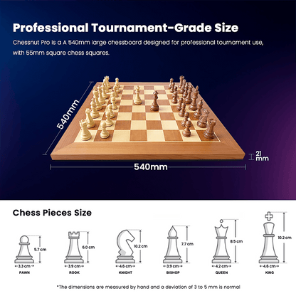 Chessnut Pro full-size wooden electronic chess set piece recognition close-up - advanced sensor technology detects every move