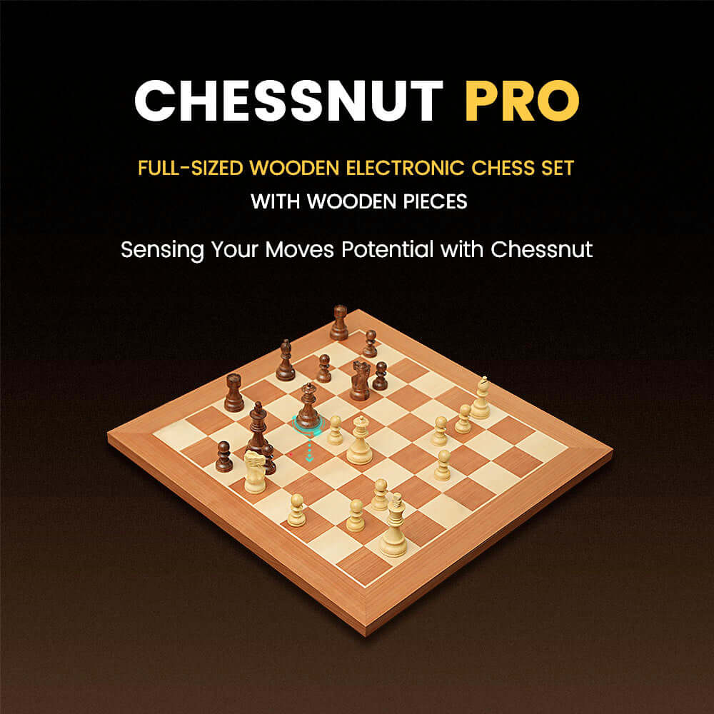 Chessnut Pro tournament size smart wooden electronic chess set top view - 21 inch standard competition board with invisible sensors