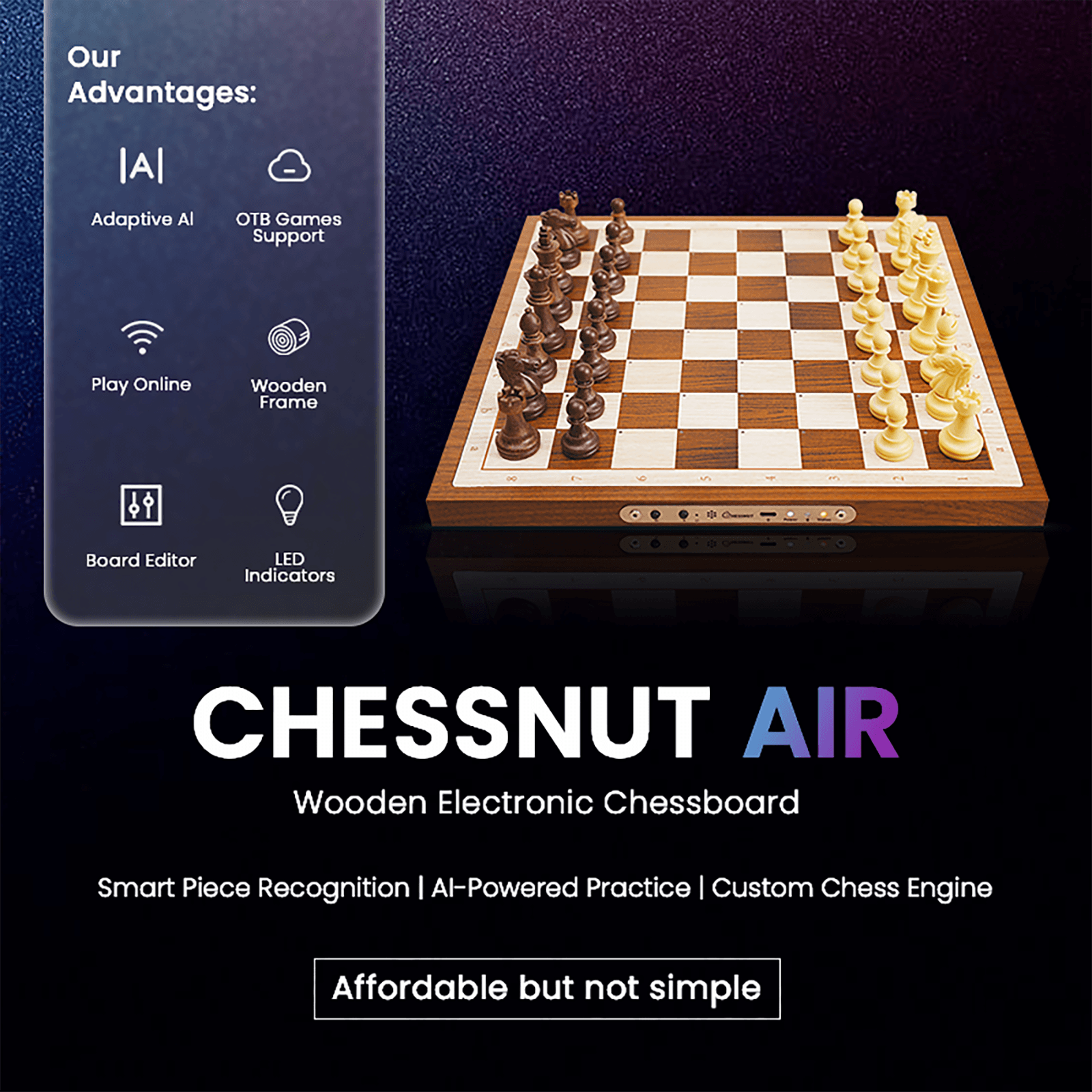 Chessnut Air smart Electronic Chess Set top view with LED piece recognition