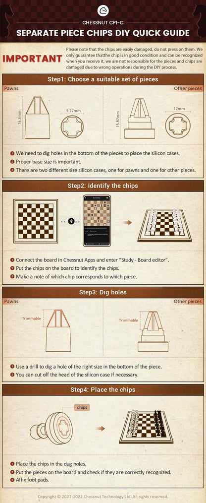 The chess piece sensor chips set are for DIYers making their own chess pieces. 